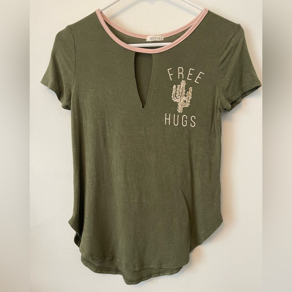 Keyhole Cutout Top Ringer Graphic Baby Tee Earth Tone Subversive Basic Self E